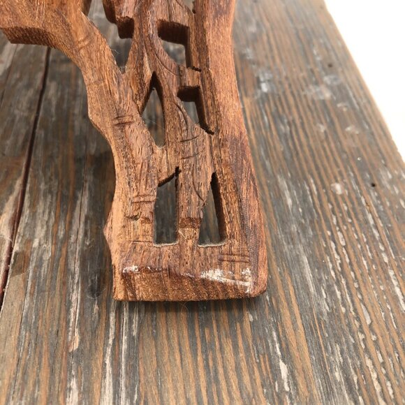 Vintage Teak Wood Book Holder Stand Hand Carved Floral Leaf Design Folding Decor - Picture 9 of 12